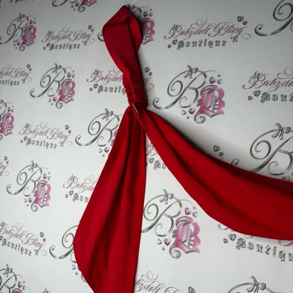 HUNCHIE Headband with ribbon tie flowy Elegant Red Scarf